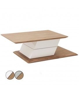 Table basse rotative grise ou blanche laquée et bois noyer Fulya