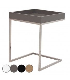 Petite table d'appoint acier inox et plateau laqué Finy - 4 coloris