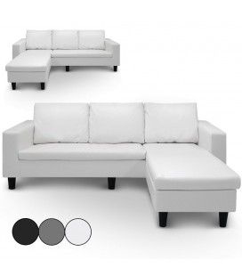 Canapé d'angle réversible en simili cuir blanc gris ou noir Malagy