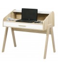 Bureau scandinave bois et blanc avec tiroir et rideau déco Vintagy - 