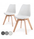 Chaise scandinave bicolore avec pieds en bois - Lot de 2