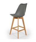 Chaise de bar grise et pieds bois style scandinave - Lot de 4 - 