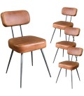 Chaise vintage cuir marron clair et pieds métal - Lot de 4 - 