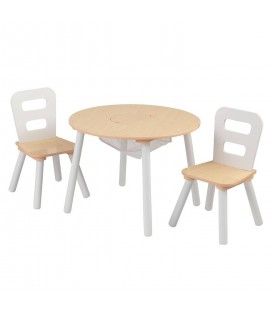 Table et 2 chaises enfant blanc et bois - 