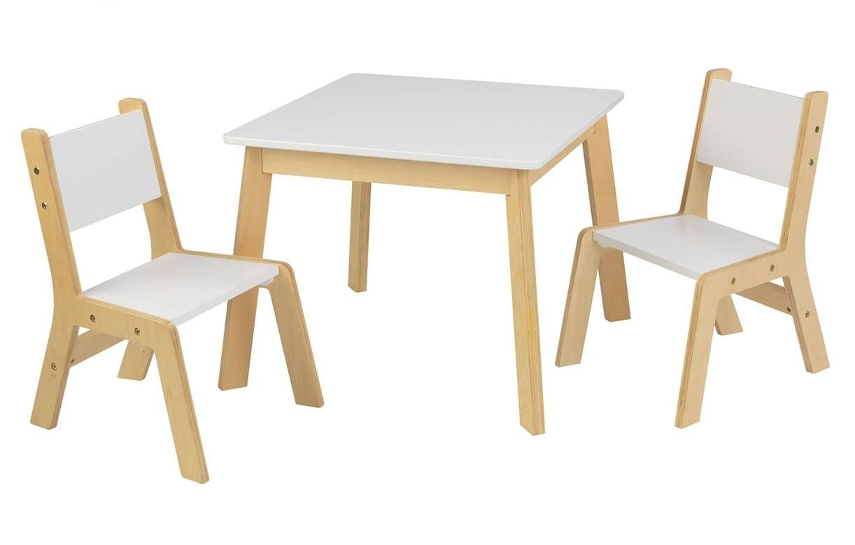 Table et 2 chaises enfant scandinave bois clair et blanc