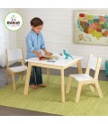Table et 2 chaises enfant style scandinave bois clair et blanc - 