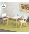 Table et 2 chaises enfant style scandinave bois clair et blanc - 