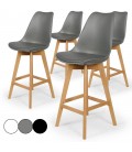 Chaise de bar grise et pieds bois style scandinave - Lot de 4