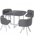 Table en verre et 4 chaises encastrables en cuir PU - 5 coloris - 