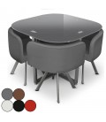 Table en verre et 4 chaises encastrables en cuir PU - 5 coloris - 