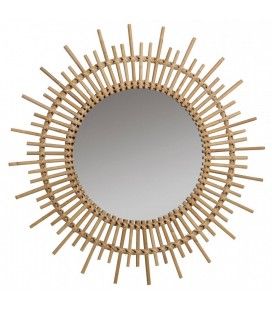 Grand miroir rond en rotin Soleil 80cm
