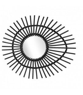 Miroir ovale en rotin noir laqué oeil Ellipse L.74cm - 