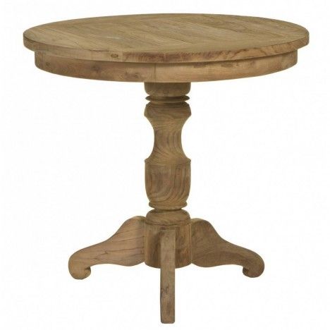 Petite table guéridon en bois massif de teck brossé D.80cm - 
