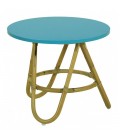 Table basse en rotin avec plateau bleu turquoise
