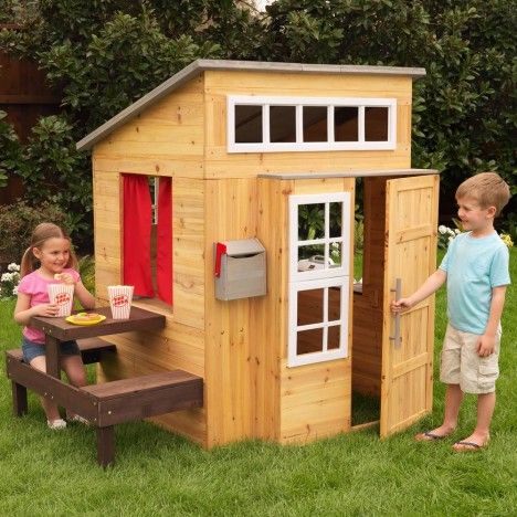 Cabane maison de jardin pour enfants en bois clair - 