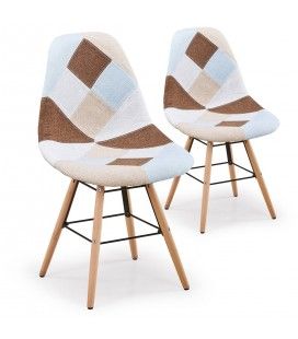 Lot de 2 chaises design scandinave Patchwork marron et beige