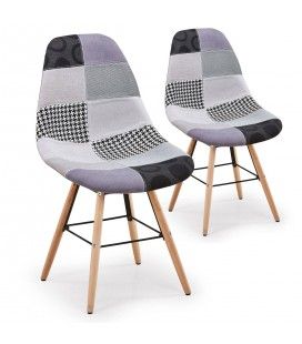 Chaise grise scandinave design Patchwork- Lot de 2 - 