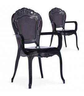 Chaise style baroque noire avec accoudoirs - Lot de 2