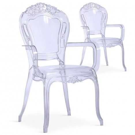 Chaise avec accoudoirs style baroque transparente - Lot de 2 - 