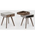 Table de chevet gris laqué en bois foncé avec tiroir - 