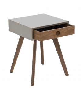 Table de chevet gris laqué en bois foncé avec tiroir