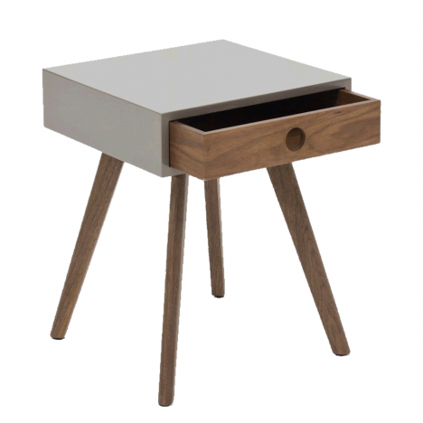 Table de chevet gris laqué en bois foncé avec tiroir - 