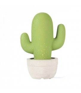 Lampe cactus vert en pot céramique (H.27cm)