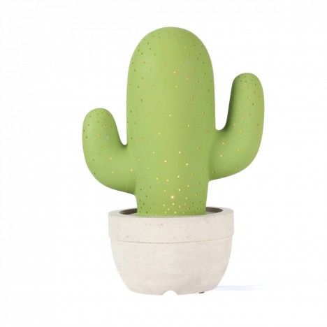 Lampe cactus vert en pot céramique (H.27cm) - 