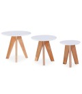 3 petites tables d'appoint bois clair et blanc