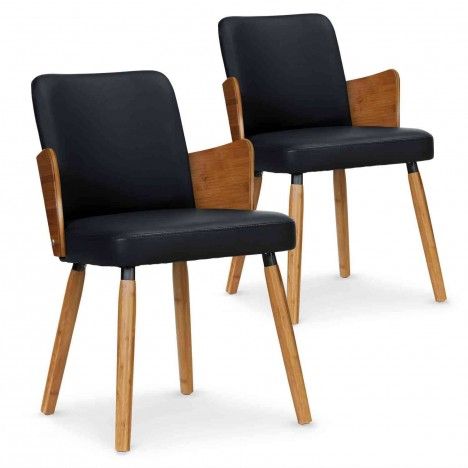 Lot de 2 chaises style scandinave bois et simili cuir Phily - 