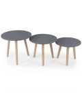Lot de 3 petites tables rondes bois clair et noir - 