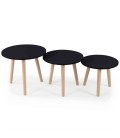 Lot de 3 petites tables rondes bois clair et noir - 