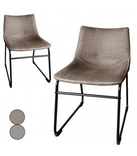 Chaise métal noir et tissu effet lin taupe ou gris - Lot de 2