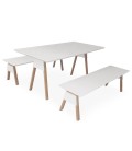 Ensemble table et bancs blanc et bois chêne clair Ema - 