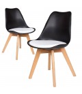 Chaise scandinave noir et blanc en bois - Lot de 2 - 