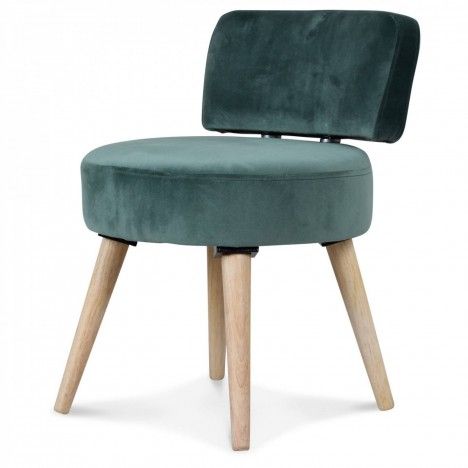 Petit fauteuil chaise velours vert et pieds bois clair Lilie - 