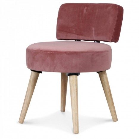 Petit fauteuil chaise velours rose et pieds bois clair Lilie - 