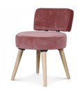 Petit fauteuil chaise velours rose et pieds bois clair Lilie