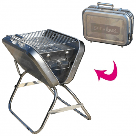 Barbecue pliable Valise en inox grand modèle Sunvibes - 