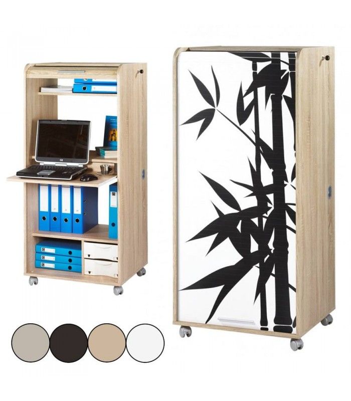 armoire informatique mobile a rideau bambou noir et blanc