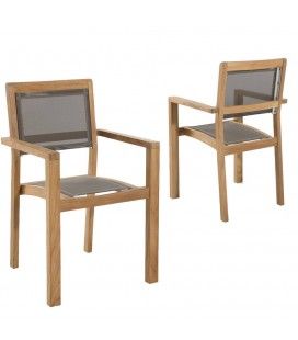 Lot de 2 fauteuils empilables en bois et textilène taupe Jakarta
