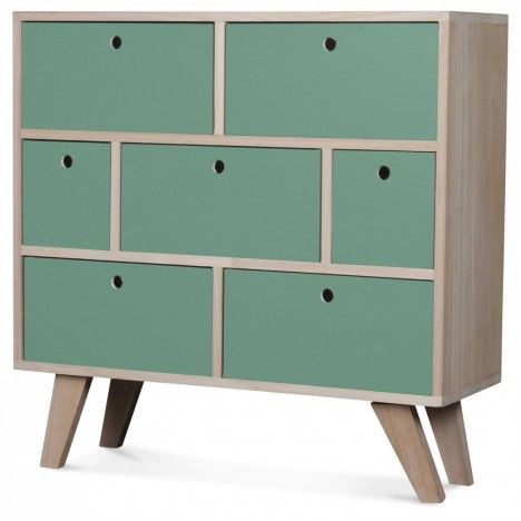 Commode style scandinave vert clair en bois 7 tiroirs Boreal - 