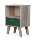 Chevet style scandinave vert en bois 1 tiroir et 1 niche Boreal - 
