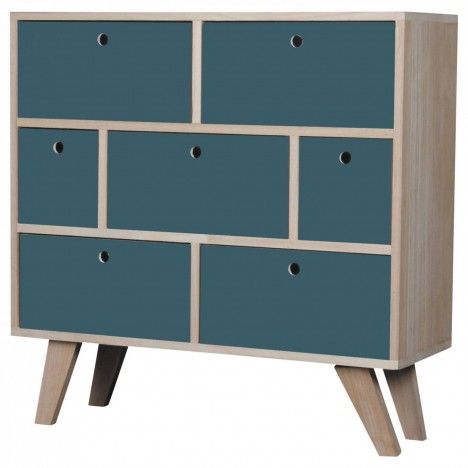 Commode style scandinave bleu en bois 7 tiroirs Boreal - 