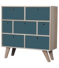 Commode style scandinave bleu en bois 7 tiroirs Boreal - 