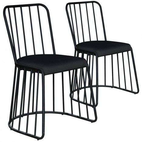 Chaise noire en métal et tissu noir Vindo - Lot de 2 - 