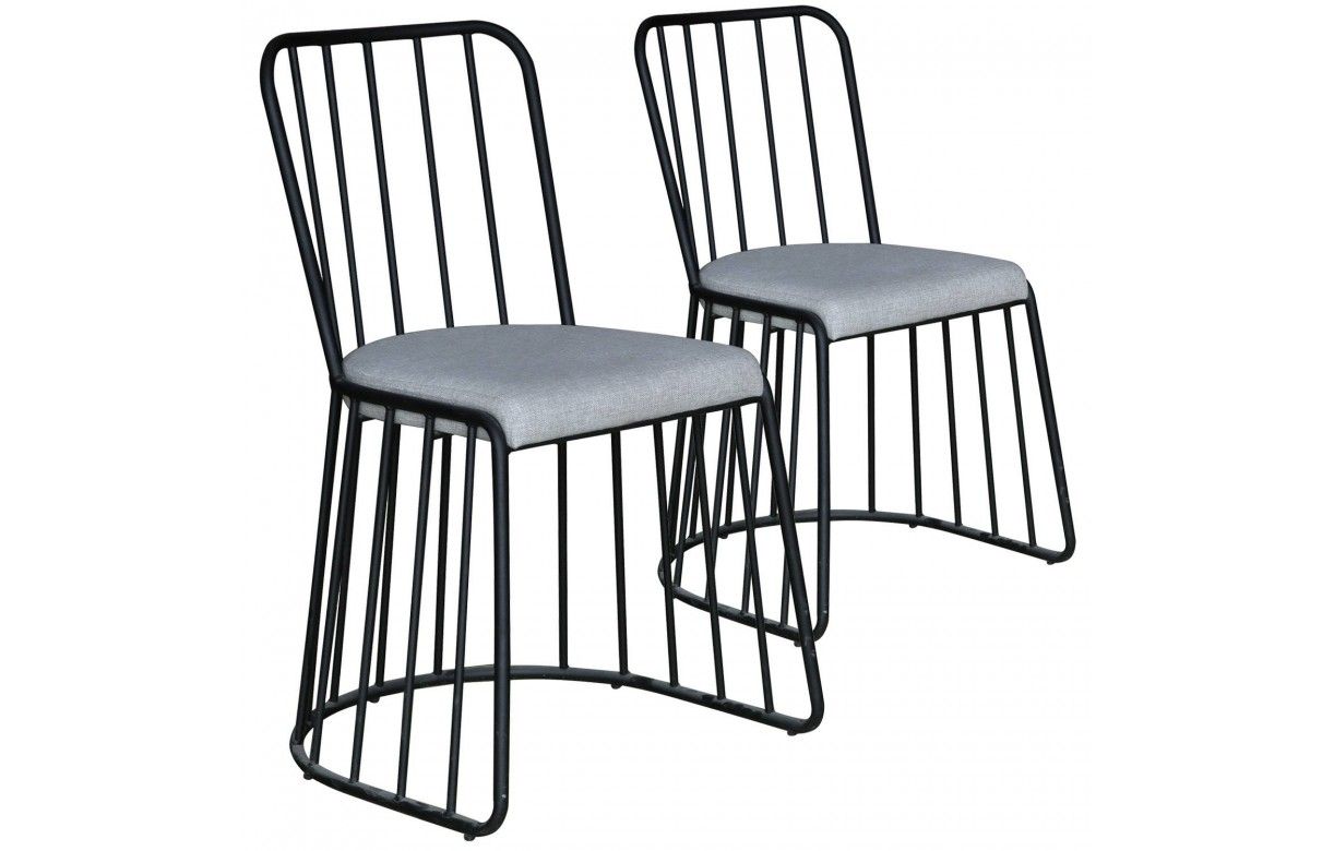 ERNESTO - Lot de 2 chaises tissu gris perle pieds métal noir