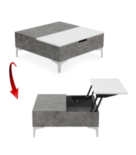 Table basse relevable gris béton et blanc Skara