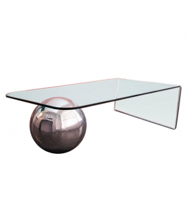 Table basse en verre design avec boule chromée Largy