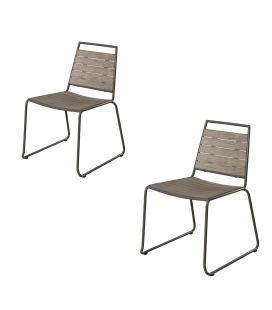 Chaise extérieur design en bois teck et acier - Lot de 2